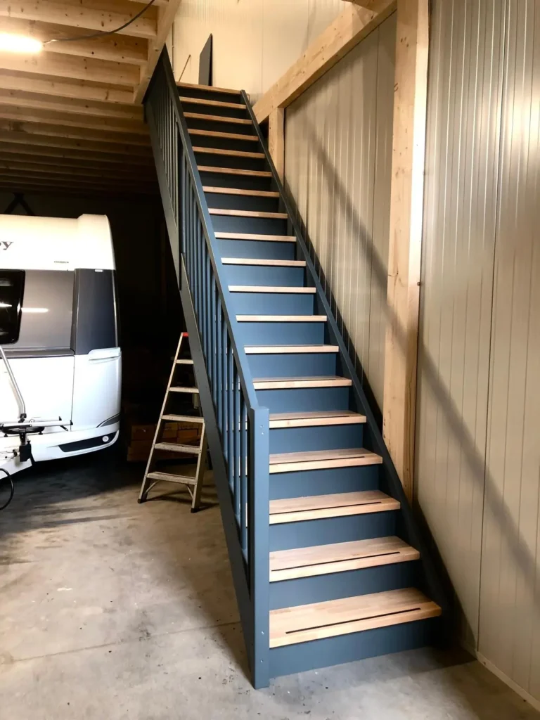 zwarte houten rubberwood steektrap met leuning